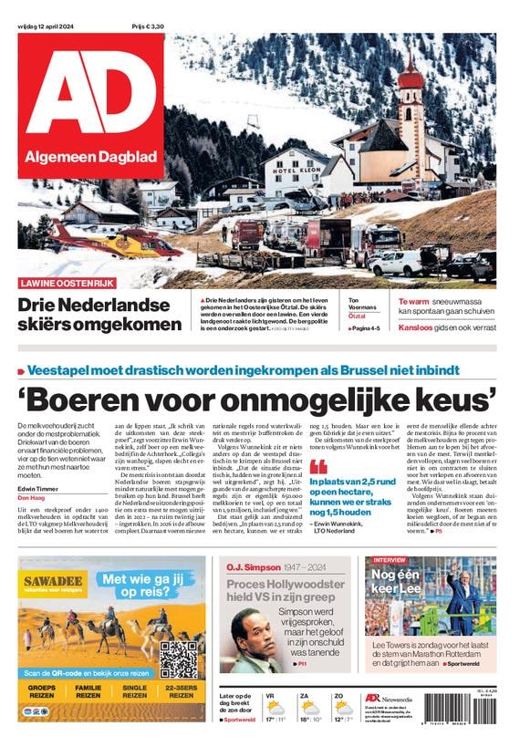 Voorpagina Algemeen Dagblad (AD) vandaag