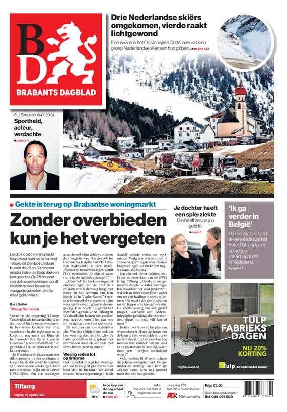 Voorpagina Brabants Dagblad vandaag